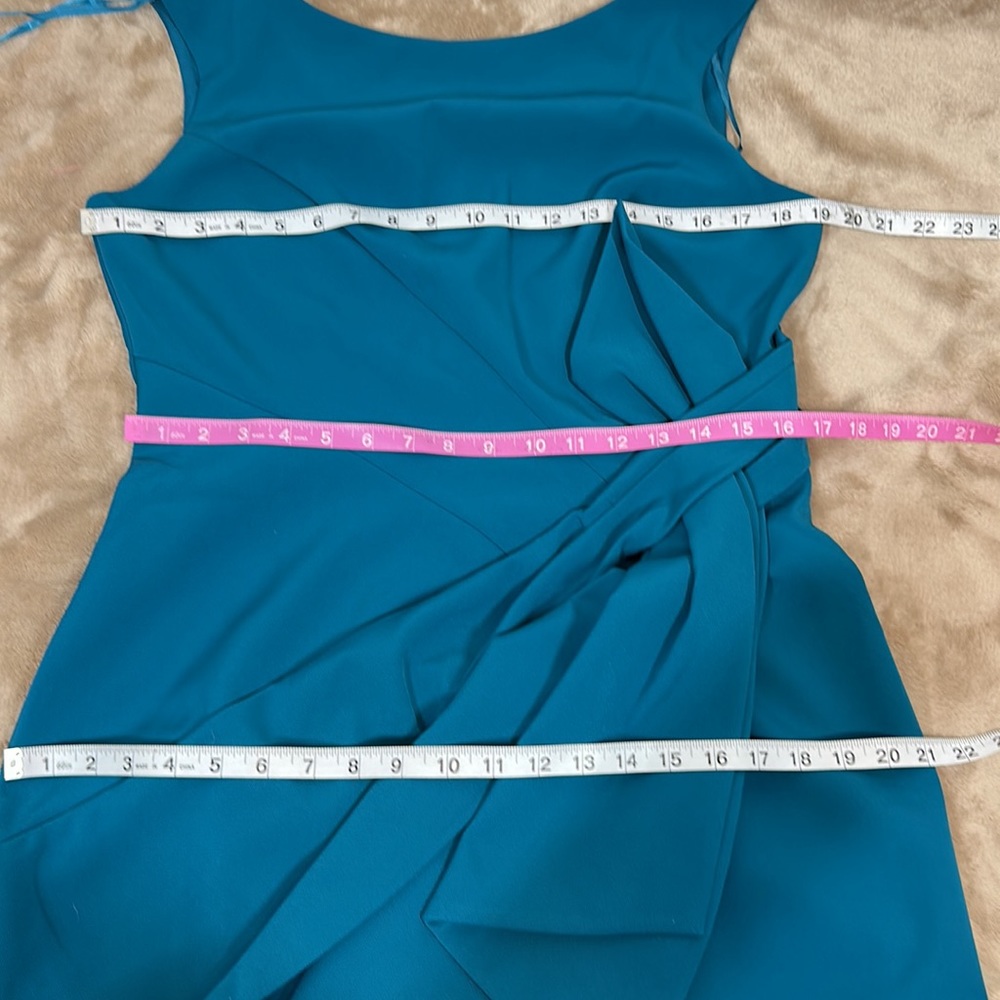 Eliza J SIDE DRAPE LAGUNA CREPE COCKTAIL DRESS IN TEAL NWOT - Picture 7 of 11